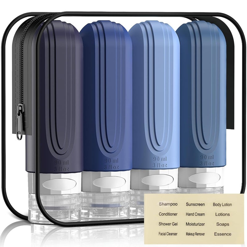 YIIMER Travel Bottles for Toiletries, 3oz TSA Approved Travel Size Toiletries, Silicone Leak-Proof Refillable Containers, Squeezable Liquid Essentials Bottles W/Clear Bag (BLUE) - Image 1
